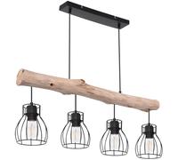 Lampe suspendue LED avec poutre en bois, 4 flammes, lampe de table à manger design cage, métal noir, 4x 7W 4x 806lm blanc chaud, LxH 82,5 x 140 cm