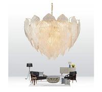 Lampe suspendue LED de luxe post-moderne E14, feuille de verre brillante en métal doré, lampe suspendue à chaîne de foyer, lampe d'intérieur à LED, lustre en cristal pour salon, ambition élevée