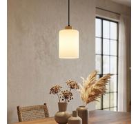 Suspension LED, lampe de salle à manger, hauteur réglable, bois et verre, Ø 15 cm