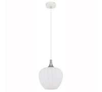 Lampe suspendue LED, lampe de table à manger, lampe suspendue en verre, lampe de salon, blanc rainuré, métal blanc chromé, 10,5 W, 1055 lm, blanc chaud, DxH 24 x 120 cm