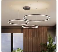 Lampe Suspendue LED Lampe De Table à Manger Lampe Suspendue Lampe De Salon Dimmable avec Télécommande Lampe Suspendue Lustre Moderne Anneau Rond S Plafond en Aluminium Acry, Brown, 3laps60+80+100cm