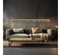 Suspension, lampe en bois, lampe de table à manger, lampe de salon, lampe de cuisine, métal, aluminium, bois, plastique, noir, marron, 1x LED 24W 580Lm 3000K blanc chaud, H 120 cm