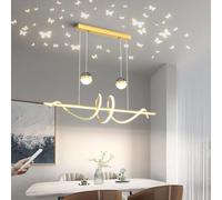 Lampe Suspendue LED Table à Manger Lampe Suspendue à Intensité Variable Lampe De Salle à Manger Moderne avec Télécommande Forme D’Onde Lustre Réglable en Hauteur La, Gold