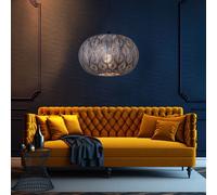 Plafonnier suspendu au design oriental avec abat-jour rond, noir argent métallisé, 1x E27, DMxH 30x120cm, salon salle à manger