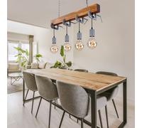 Lampe Suspendue Luminaire De Salle À Manger Poutre En Bois Étrier 4X LED Rétro