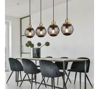 Lampe à suspension en verre lampe à suspension moderne en verre fumé noir, 4 flammes métal boules de verre laiton rétro, 4x douilles E27, LxPxH 75x15x110cm
