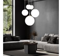 Lampe Suspendue Lustre de Salon 5-flammig Boule en Verre Opale Argent D 50cm