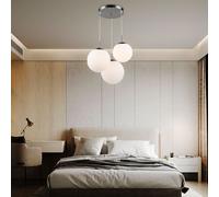 Lampe Suspendue Lustre de Salon Boule Verre 3 à Flammes Argent D 52 CM LED