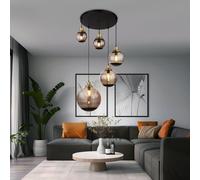 Lampe Suspendue Lustre de Salon Couloir Boule Verre Laiton Fumée D 65 CM