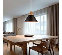 Suspension lampe de table à manger en bois noir lampe suspendue salon, aluminium, 1x E27, DxH 25 x 108 cm, VTAC 3757