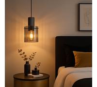 Lampe Suspendue Lustre de Salon Verre Fumée Gris Luminaire Cuisine H 120 CM