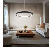 Lampe suspendue anneau rond lampes LED salon suspendu moderne, en métal en opale noir mat, 1x LED 19W 800Lm blanc chaud, DxH 38,5x120 cm