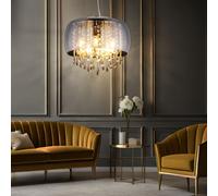 Lampe Suspendue Lustre Éclairage/Lampe de Salon Fumée Verre Cristal 5 Flammes H