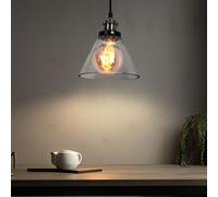 Lampe Suspendue Lustre Écran de Verre Transparent Métal Noir Hauteur 110cm