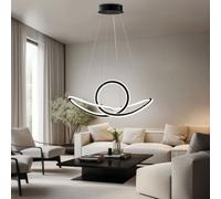 Suspension LED, dimmable, lumière de salle à manger, plafonnier LED suspendu, télécommande fonction mémoire CCT, dimmable, métal noir, 1x LED 53W 4700Lm 2900-6000K, LxlxH 73x29x150cm, WOFI 11553