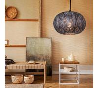 Plafonnier suspendu au design oriental avec abat-jour rond, noir argent métallisé, 1x E27, DMxH 30x120cm, salon salle à manger