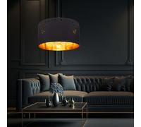 Lampe Suspendue Lustre Lumière pour Salle à Manger Rond Tissu Noir E27 Or H