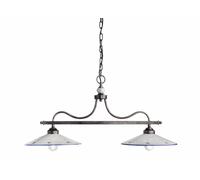 Lampe Suspendue Métal Céramique L: 97Cm En Argent Antique Blanc Bleu 2X E27