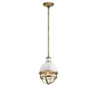 Lampe Suspendue Métal Verre E27 Ronde Ø 20,4 Cm En Laiton Blanc