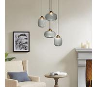 Lampe suspendue moderne à 4 lumières en verre gris fumé, plafonnier suspendu semi-encastré, lustres en grappe à monter soi-même avec ampoule à puce LED pour îlot, bar, cuisine, salle à manger, coulo