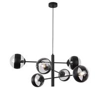 Lampe suspendue moderne noire - 6 abat-jours - E14 - Métal et verre - Style glamour - Éclairage pour salon, salle à manger, cuisine - Light-Home
