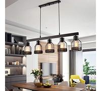 Lampe Suspendue Noire 5 Têtes Lights Métal Fer Cage Pendentif Lumière Suspension Vintage Loft Lustres Industrielle Éclairage Plafond E27 Réglable En Hauteur Salon Restaurant Chambre Salle Étudier
