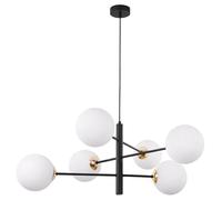 Lampe suspendue noire et dorée avec abat-jour sphérique - Moderne - 6 bougies E14 - Style loft glamour - Éclairage pour salon, cuisine - Fabrication polonaise