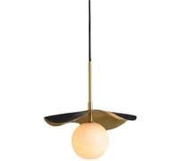 Lampe suspendue nordique moderne en forme feuille, dorée et noire, avec abat-jour en marbre et base en cuivre, luminaire décoratif d'intérieur, idéal for une chambre ou un salon.