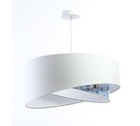 Lampe Suspendue Pendante E27 Ronde D: 50 Cm Blanc Bleu Clair Tissu Velours