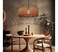 Lampe à suspendre Bambou table à manger Boho Style Lampe à suspendre Bambou 1 flamme, grillage métallique, 1x E27 LED blanc chaud, DxH 35x120 cm