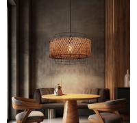 Lampe Suspendue Pendentif Bambou Lumière De Table Boho Tressée 1 Flamme LED