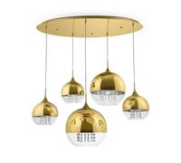 Lampe Suspendue Pendentif Boule L: 91 Cm Métal Verre 5x E27 En Or