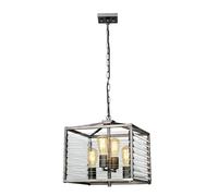 Lampe Suspendue Pendentif Carrée 39,4 Cm Large Gunmetal Gris 4X E27 Métal Verre