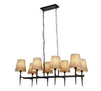 Lampe Suspendue Pendentif Rustique 91 Cm Longue Noir Crème 8x E14 Tissu Métal
