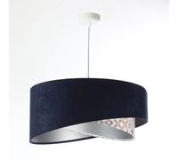 Lampe Suspendue Pendentif Tissu Bleu Beige Argent E27 Ronde Ø 50 Cm Réglable