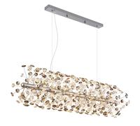 Lampe suspendue pour salle à manger, LED, 12 flammes, cristal fumé transparent