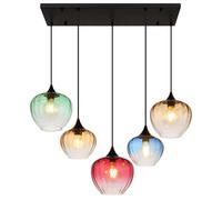 Lampe suspendue pour salle à manger, suspension E27, 5 lampes, verre coloré, rainures noires