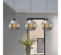 Lampe suspendue pour Salle à manger Suspension Table à manger Lustre Gris fumé Verre Ø20cm Plafonnier avec K9 Cristal Pendentif Salle d'étude Salon Chambre Chevet Lumière déco E27,3 Flammig Long