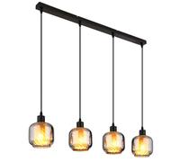 Lampe suspendue pour salle à manger, verre fumé, noir mat, 4 lampes E27