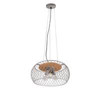 Lampe suspendue pour salon, lampe de plafond en métal argenté, lampe ronde en bois, éclairage en forme de grille, douille 3x E27, DxH 50x150 cm