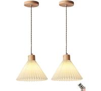 Lampe Suspendue Rechargeable à Piles avec Blub à intensité Variable et programmable, Style bûche Non câblée avec Abat-Jour en Tissu plissé Blanc, pour îlot de Cuisine, Table à Manger, Chambre à couc