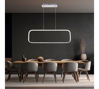 Suspension lampe de chambre moderne argent suspension opale, cadre LED rectangle, métal mat, LED 24W 1400lm 3000K blanc chaud, LxlxH 80x10x120 cm