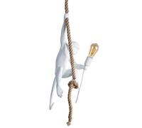 Lampe Suspendue Rétro Edison E27 en Résine 'MAX' avec Singe Blanc et Corde de Chanvre, Idéale pour Salle à Manger, Salon et Bar