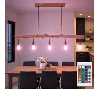 Lampe Suspendue Rétro En Bois RGB LED Dimmable Avec Télécommande