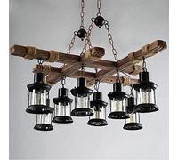 Lampe Suspendue Rétro Lampe Pendentif En Métal En Bois E27 Réglable Hauteur Plafonnier Lumière Industrielle Pour Salle À Manger Salon Lampe De Plafond Lustre Lumière De Suspension Cuisine Café,8xE27