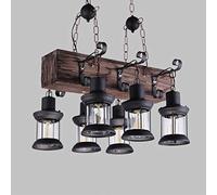 Lampe Suspendue Rétro Lampe Pendentif En Métal En Bois E27 Réglable Hauteur Plafonnier Lumière Industrielle Pour Salle À Manger Salon Lampe De Plafond Lustre Lumière De Suspension Cuisine Café,6xE27