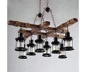 Lampe Suspendue Rétro Lampe Pendentif En Métal En Bois E27 Réglable Hauteur Plafonnier Lumière Industrielle Pour Salle À Manger Salon Lampe De Plafond Lustre Lumière De Suspension Cuisine Café,8xE27