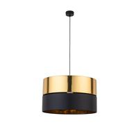 Lampe Suspendue Ronde En Tissu Métal Ø 50 Cm Réglable Or Noir E27