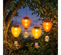 Lampe solaire LED Lampe à suspendre de jardin Ballon à air chaud chien chat multicolore multicolore, métal plastique, LED blanc chaud, LxlxH 12x12x49 cm, set de 4 pièces