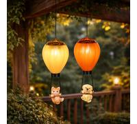 Lampe Suspendue Solaire LED Chat Chien Décor Jardin Montgolfière H 49 cm 2x